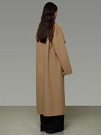 unspoken Thick 100 Percent Sheep Wool Long Loose Lapel Minimalist Sand Brown Wool Coats