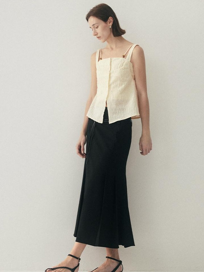 someonesometimes Button Detail Workwear Straight Fit Stretch Almond Beige Camisoles