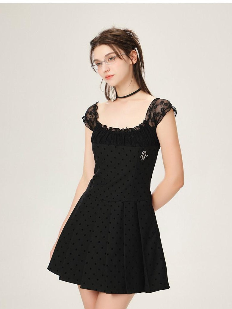 ikyou Waist Defining Lace Minimalist Off Shoulder A Line Black Midi Dresses