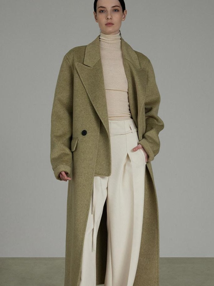 unspoken 70 Wool 30 Polyester Blend Minimalist Straight Double Breasted Blazer Wool Coats