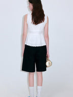 fano Cotton Linen Korean Ruffle Slim Fit Women White Off Shoulder Crop Tops