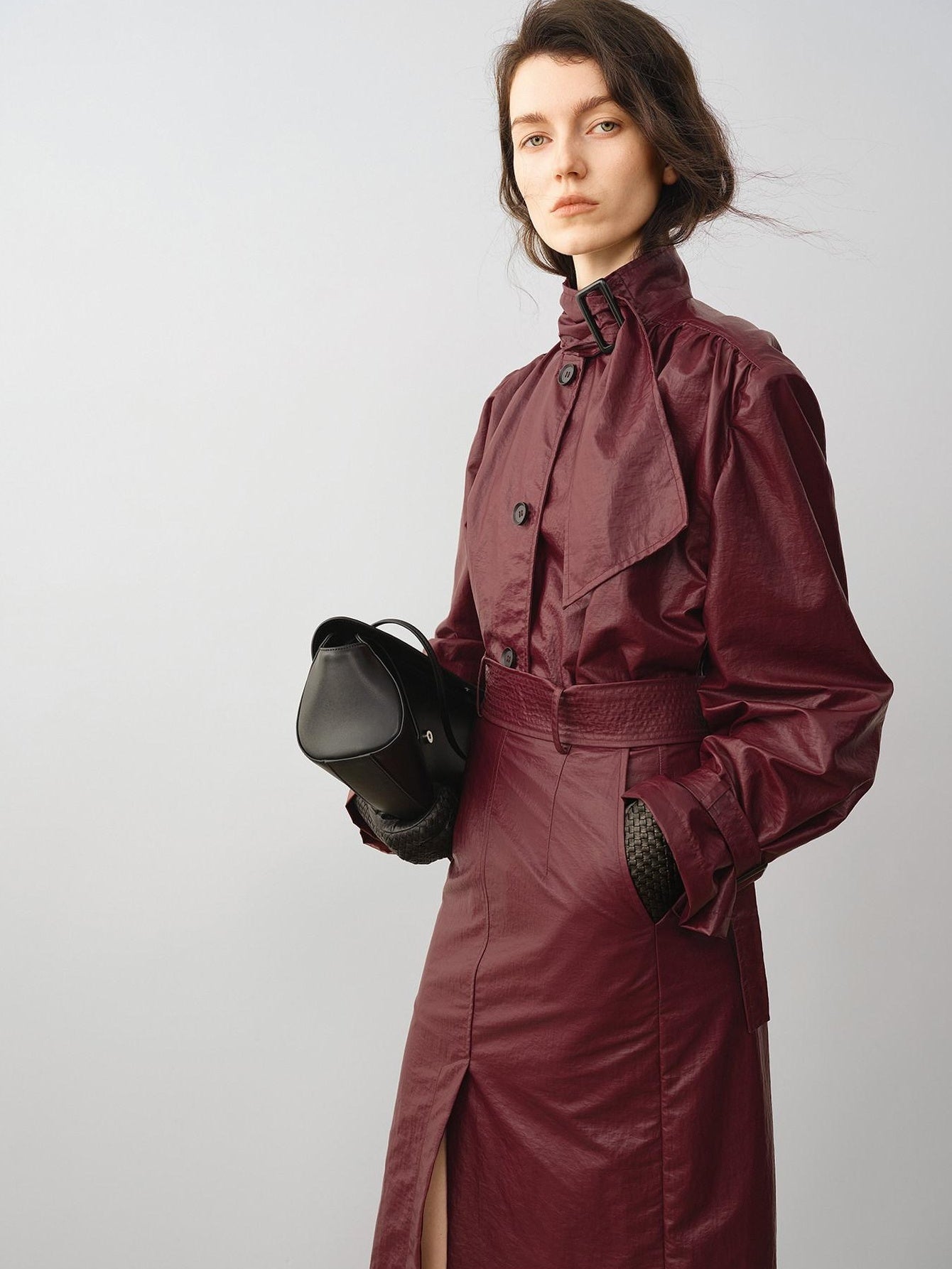 audreyyang Slimming Loose Cuffed Sleeves Button Women Mustard Green Leather Jackets