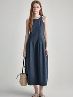 High Waist Sleeveless Minimalist Office A Line Cotton Blend Maxi Dresses