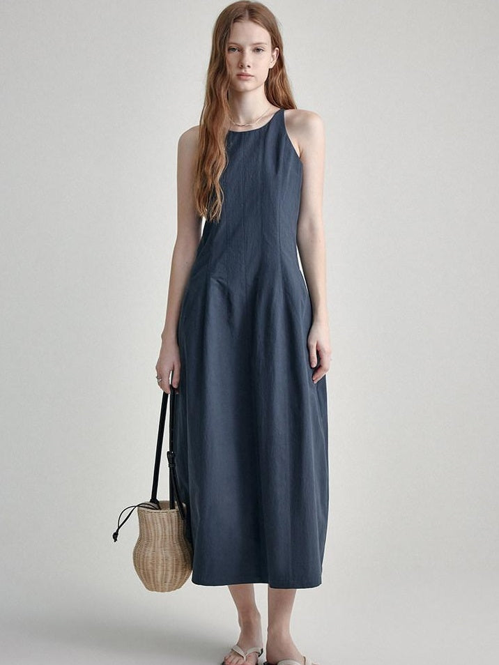 fano High Waist Sleeveless Minimalist Office A Line Cotton Blend Maxi Dresses