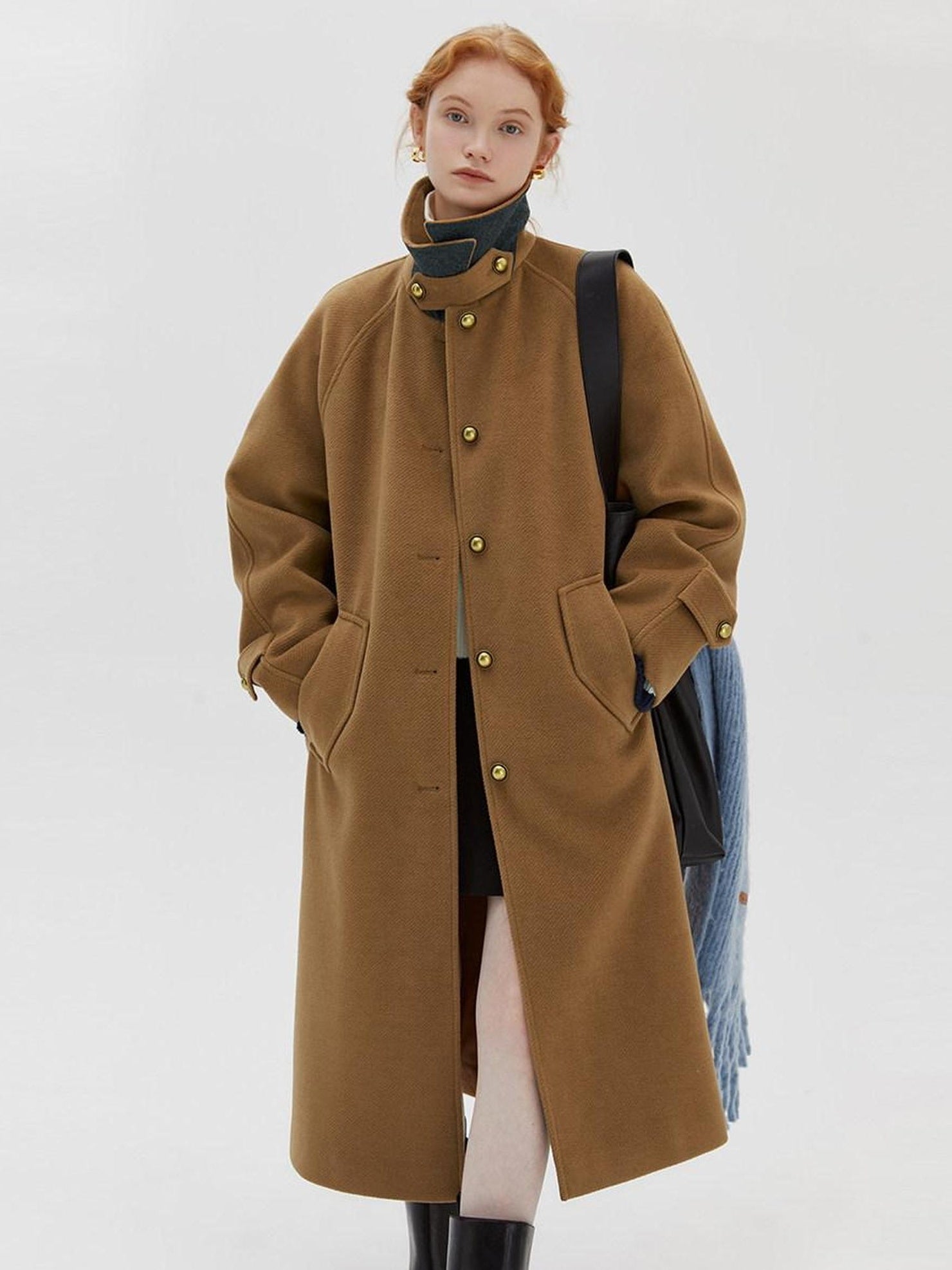 fano Insulated Minimalist Commuter Straight Raglan Sleeve Women Poly Blend Long Coats