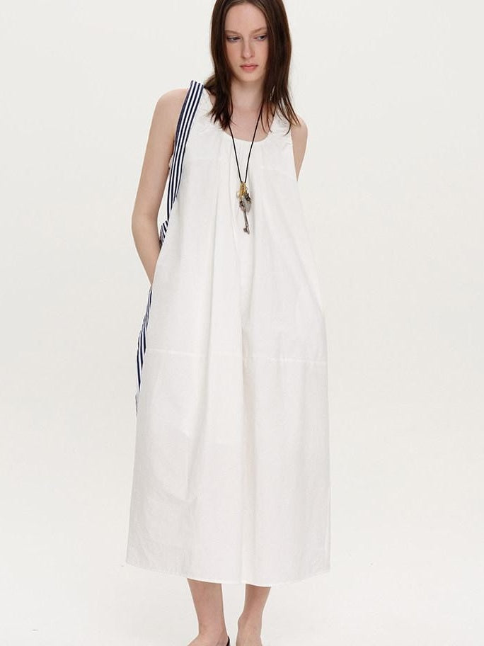 fano Soft Cotton Tencel Aline Sleeveless Crew Natural Travel Girls White Maxi Dresses
