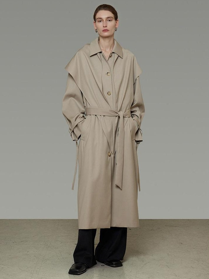 unspoken Minimalist Longline Single Breasted Loose Fit Women Beige Trench Coats