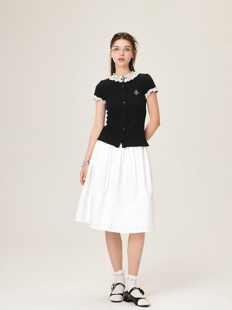 ikyou High Waist 100 Percent Cotton Resin Colorfast A Line Casual White Midi Skirts