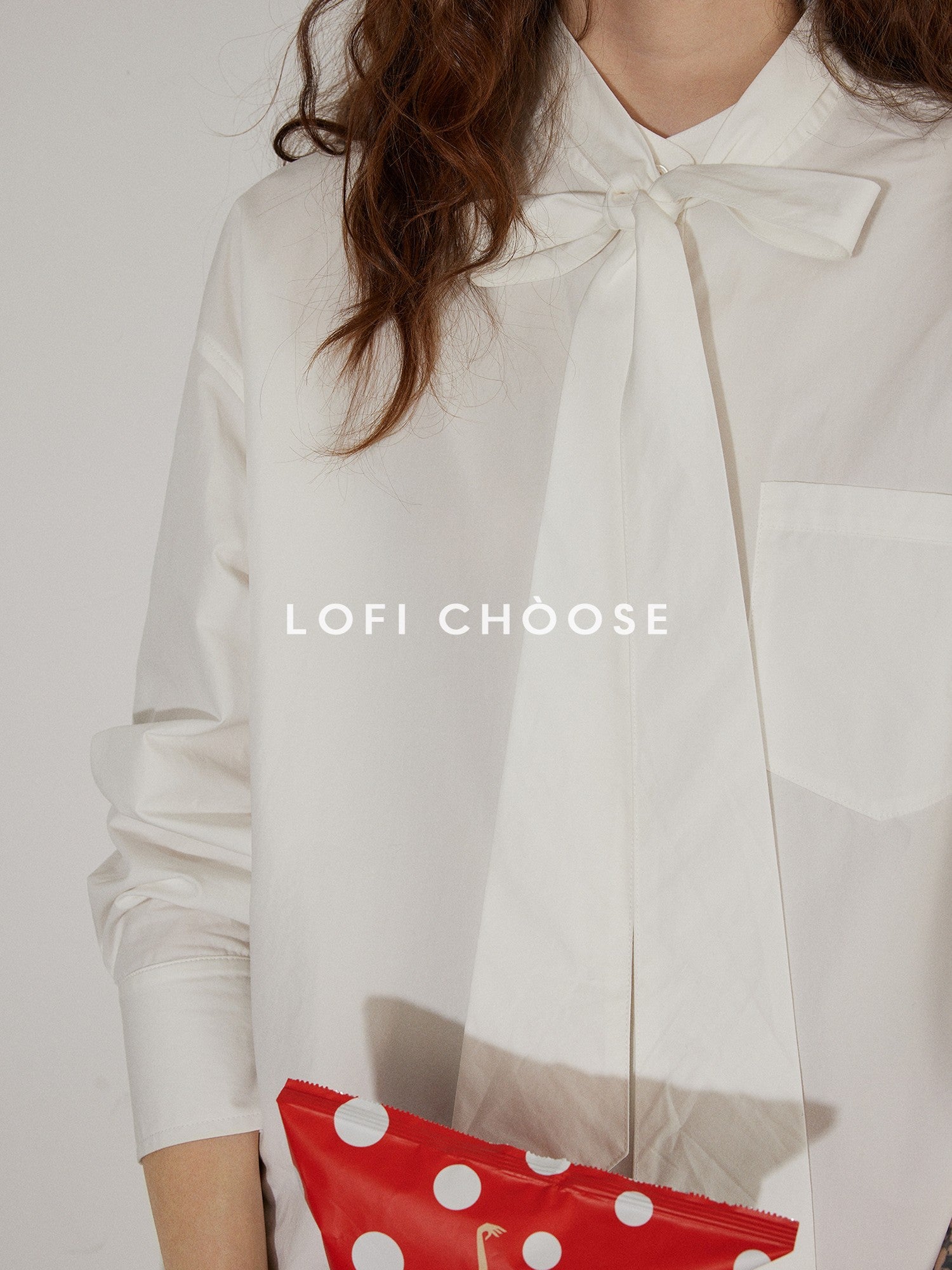 Lofi choose Elegant Ribbon Tie Neck Office Loose Fit Long Sleeve Button Blouses