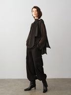 audreyyang High Waist Korean Workwear Black Polyester Viscose Wide Leg Pants
