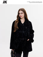 ikyou Padded Non Iron Pocket Toggle Korean Oversized Women Mid Length Black Long Coats