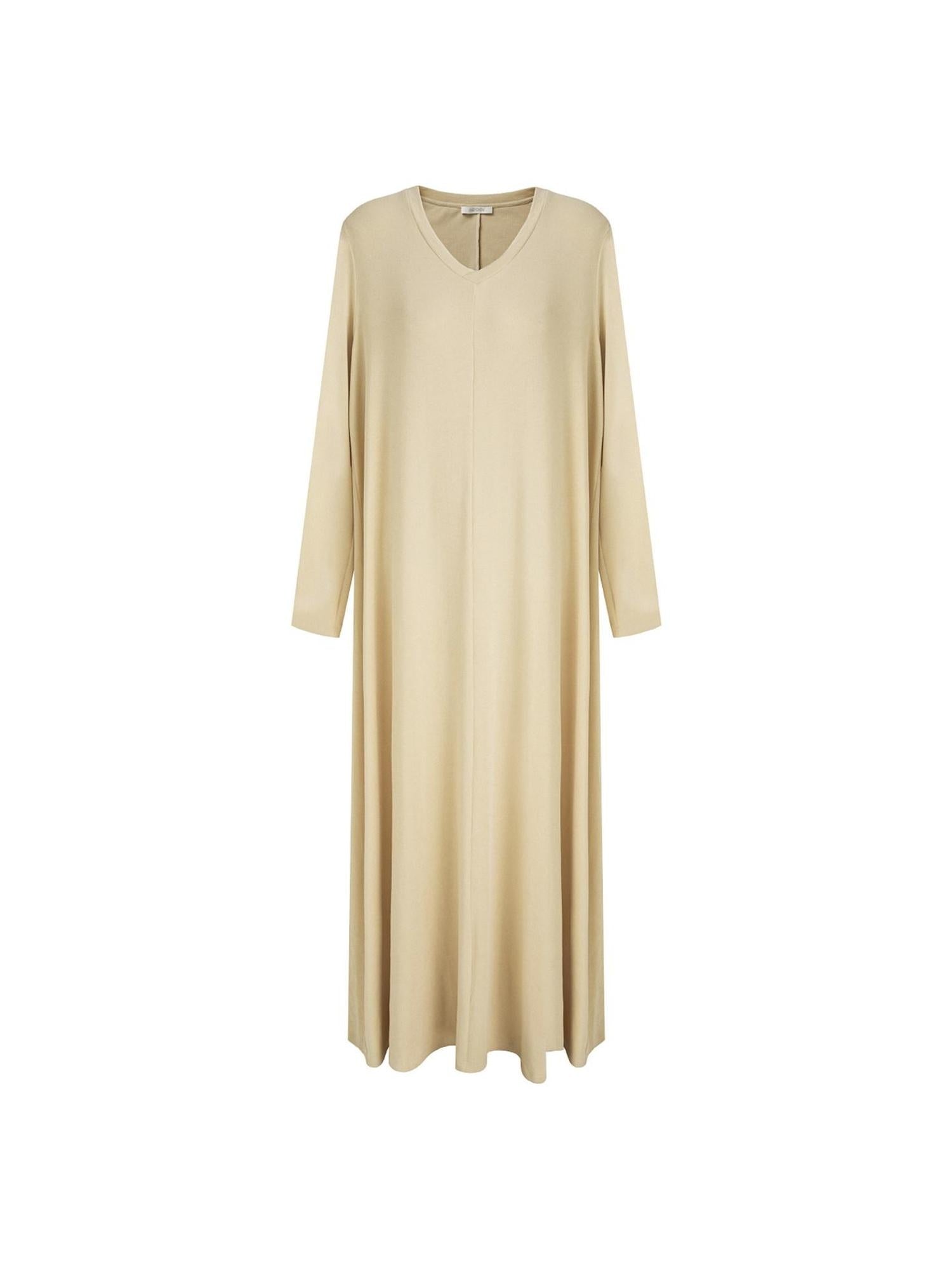 unspoken Non Fading Modal Cotton Long Sleeve Loose Waist Minimalist Commuter Maxi Dresses