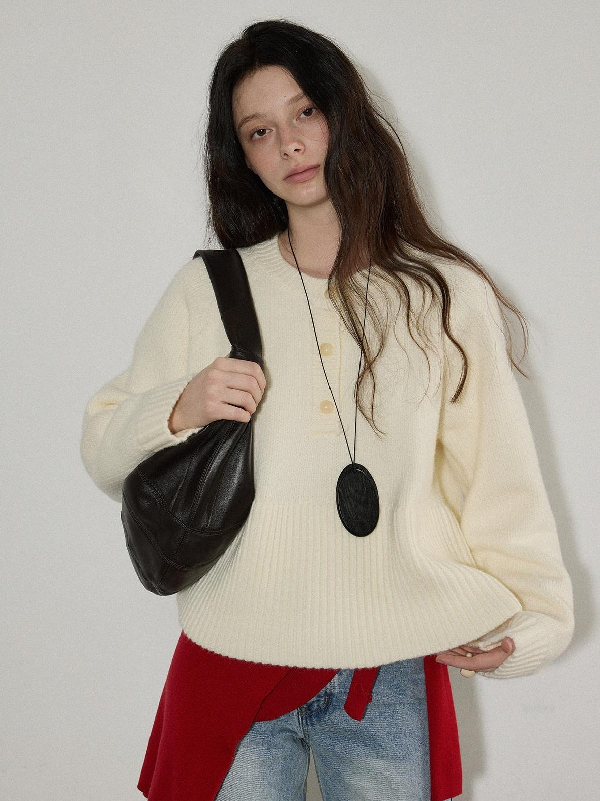 Lofi choose Soft Acrylic Commuter Loose Fit Solid Crewneck Women Knitwear Sweaters