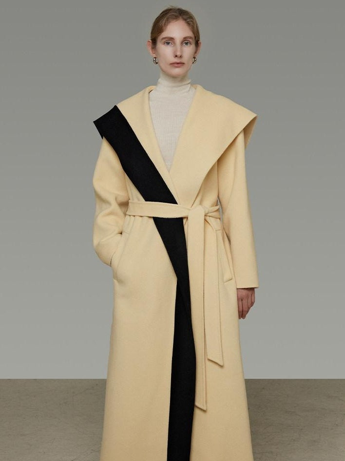 unspoken Thick Cozy Longline Loose Fit Minimal Commuter Cream Black Wool Coats