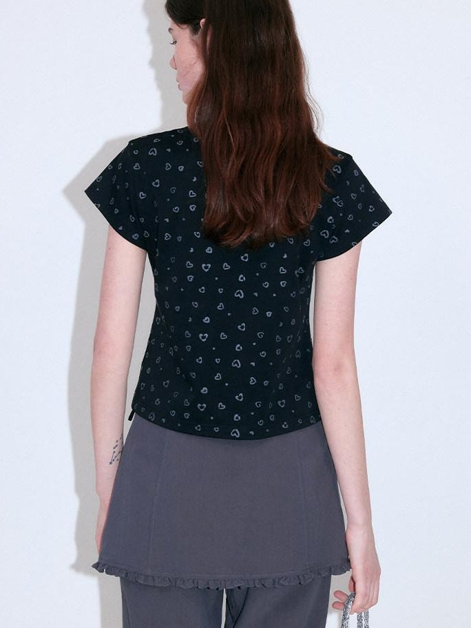 fano Moisture Wicking Slim Fit Korean Crew Neck Printed Black Basic Crop Tops