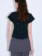 fano Moisture Wicking Slim Fit Korean Crew Neck Printed Black Basic Crop Tops
