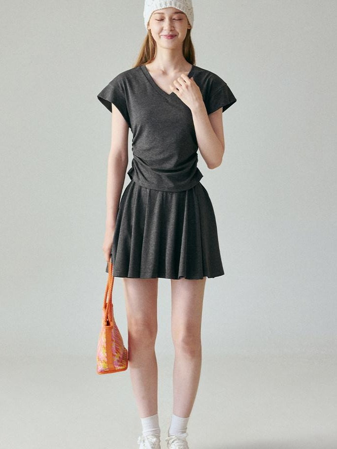 fano Chic V-neck Short Sleeve Two Piece Women Matching Set Top & Skirt Sets