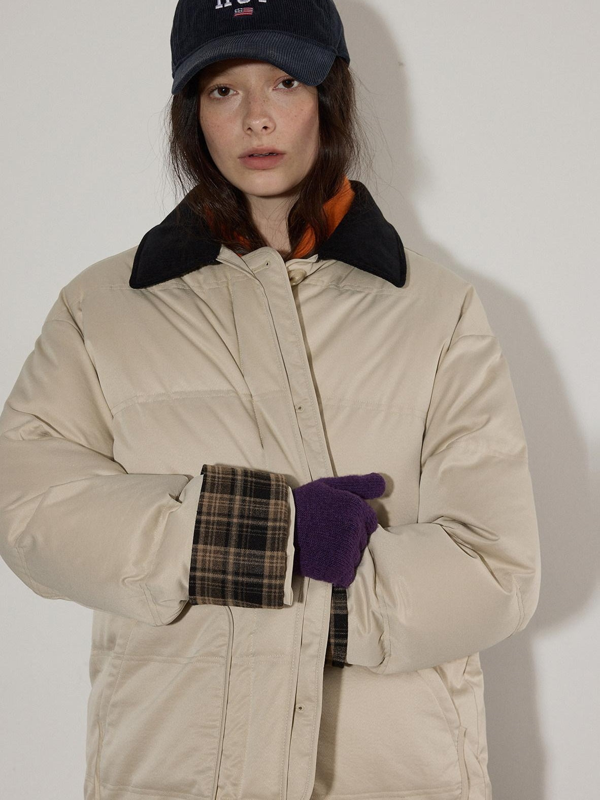 Lofi choose 90 Percent White Duck Down Apricot Colorblock Loose Fit Commuter Down Jackets
