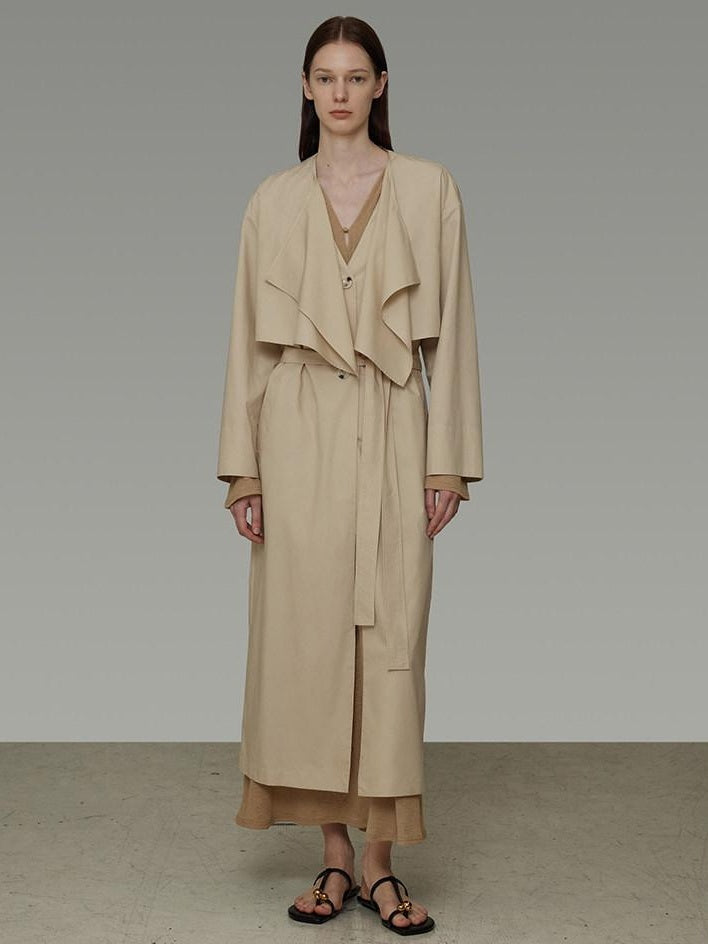 unspoken Classic Khaki Single Breasted Mid Length Loose Fit Women Commuter Trench Coats