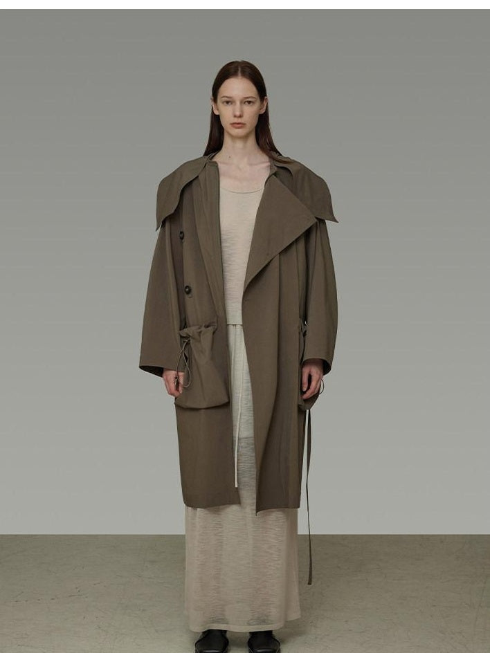 unspoken Viscose Blend Loose Fit Single Breasted Minimalist For Women Brown Long Coats