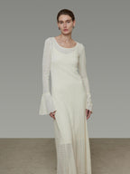 unspoken Breathable Comfortable Commuter Cutout Waist Bell Sleeve Maxi Dresses