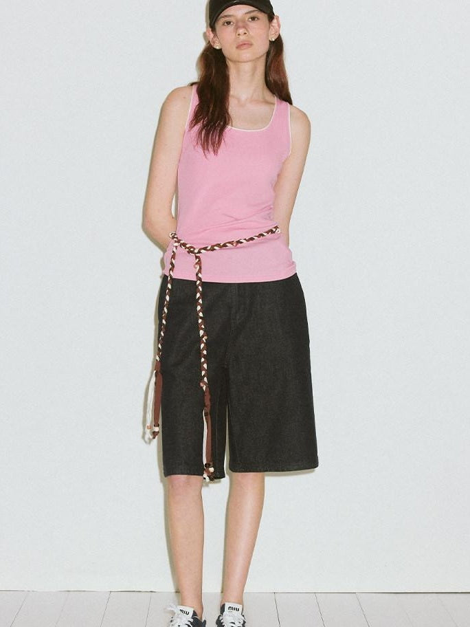 fano Backless Slim Fit Strappy Workwear Tank Top Solid Color Stretch Camisoles