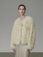 unspoken Minimal Off White Button Front Crew Neck Straight Fit Office Short Coat