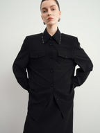 audreyyang Original Relaxed Collared Cardigan Long Sleeve Women Polyester Wool Blouses