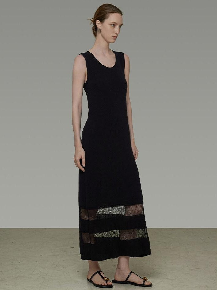 unspoken Elegant Sleeveless Cutout H Line Tank Dress City Commute Black Maxi Dresses