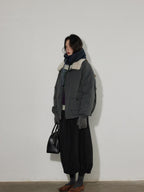 Lofi choose Warm Thick Loose Fit Commuter Zipper Long Sleeve Green Haze Gray Bomber Jackets