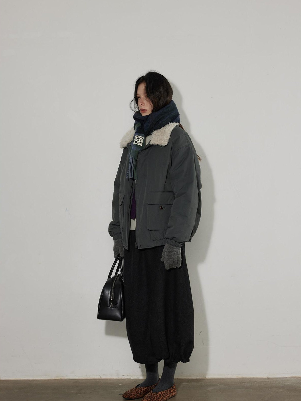 Lofi choose Warm Thick Loose Fit Commuter Zipper Long Sleeve Green Haze Gray Bomber Jackets