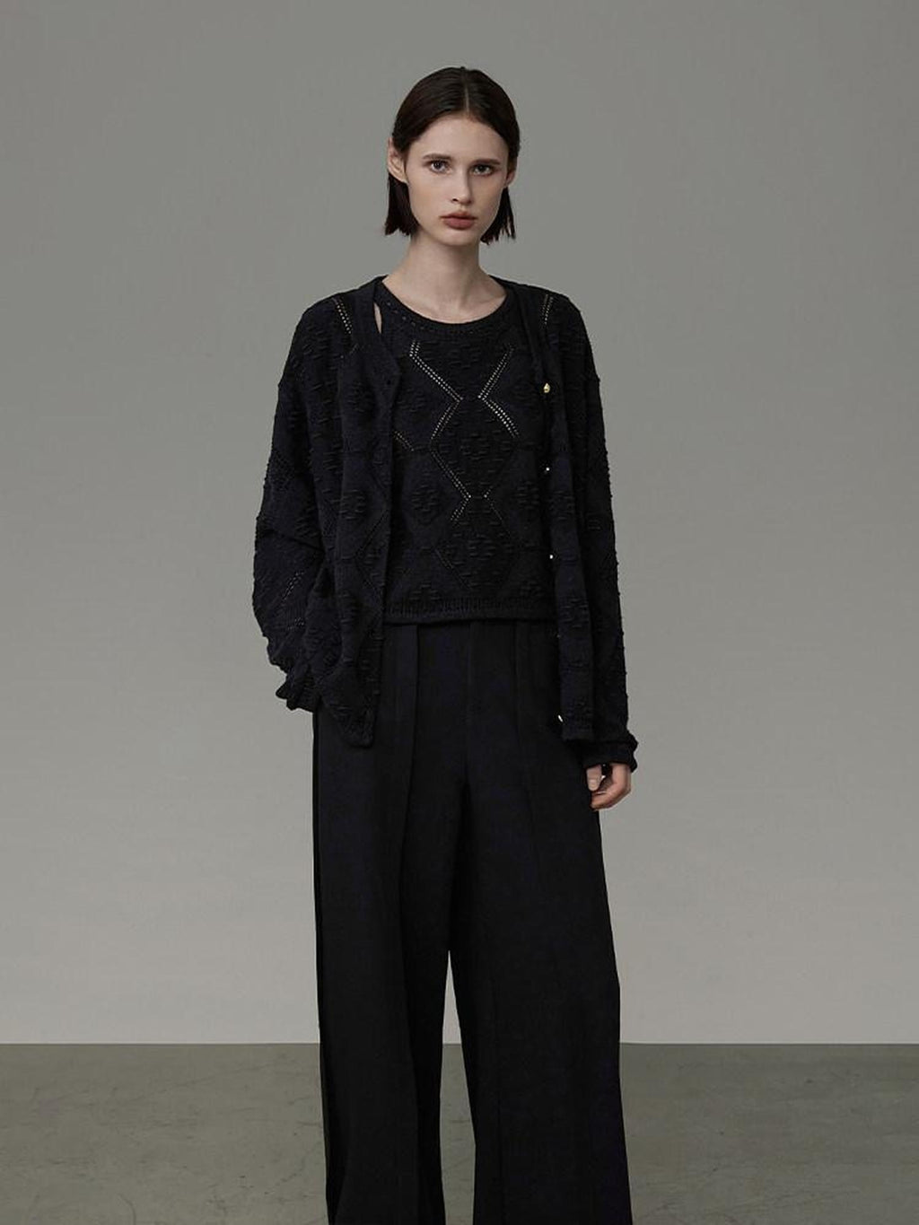 unspoken Soft Fine Knit Two Piece Minimalist Women Black Layered Knitwear Cardigans