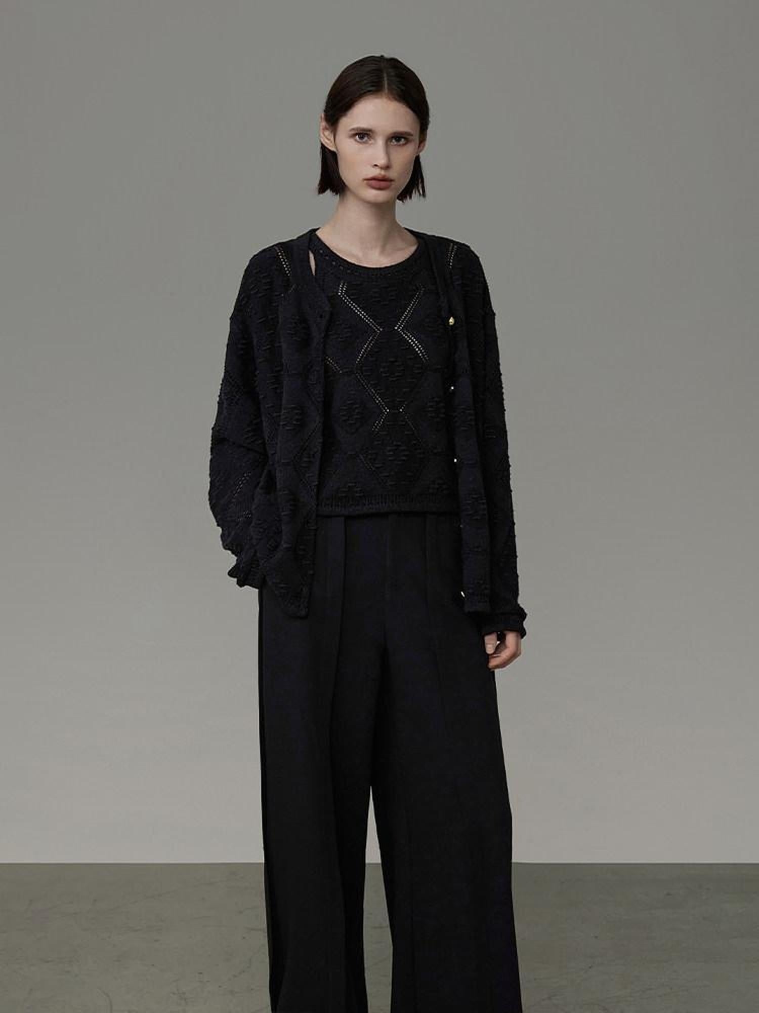 unspoken Soft Fine Knit Two Piece Minimalist Women Black Layered Knitwear Cardigans
