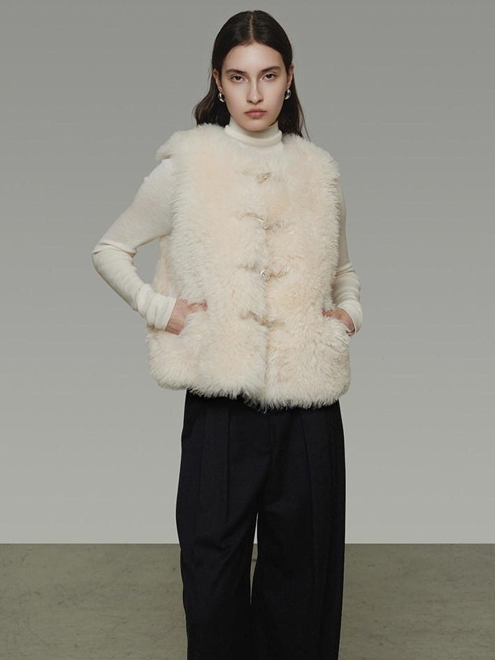 unspoken Wool Fleece Lined Single Button V-neck Tailored Workwear Beige Cropped Jackets