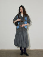 Lofi choose Cozy Wool Blend V-neck Button Front Relaxed Fit Heart Pattern Gray Cardigans