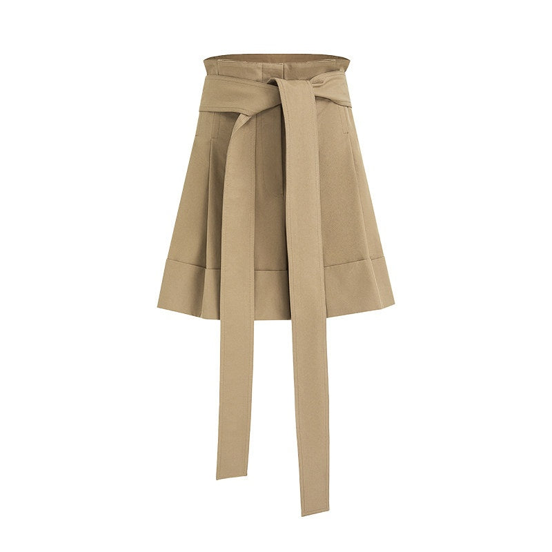 unspoken_High_Waist_Drawstring_Minimalist_Workwear_Cotton_Blend_Khaki_Mid-Length_Shorts_MISSTT