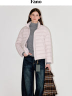 fano Warm 90 Percent Duck Down Straight Commuter Short Pink Fur Collar Down Jackets