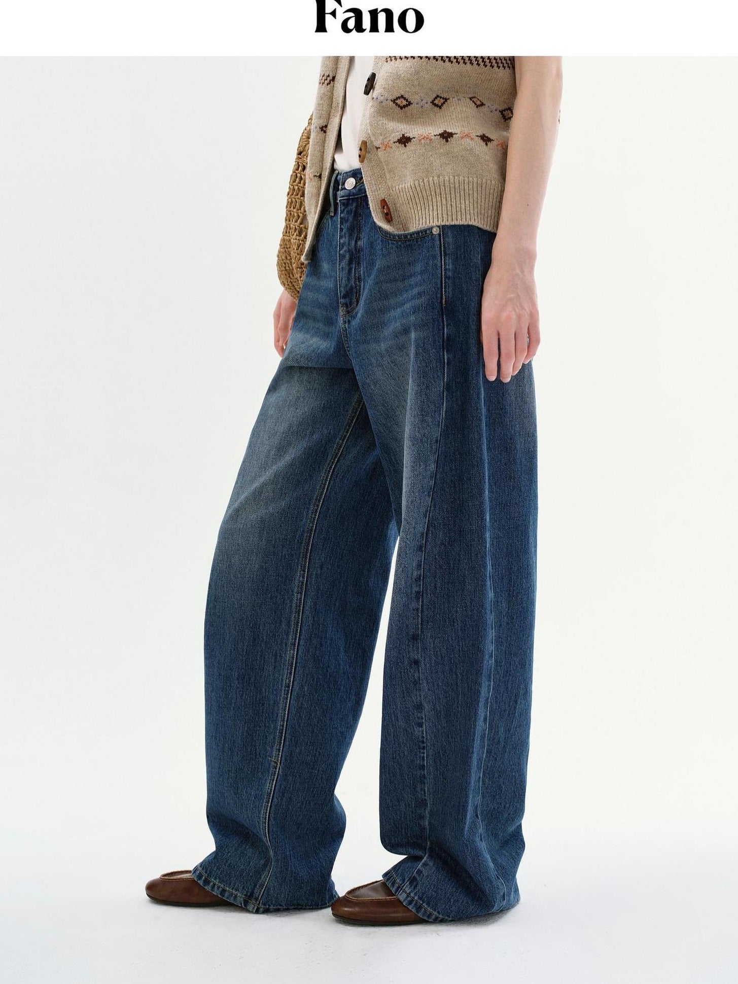 fano Cotton Commuter Natural Waist Loose Fit Women Denim No Stretch Wide Leg Jeans