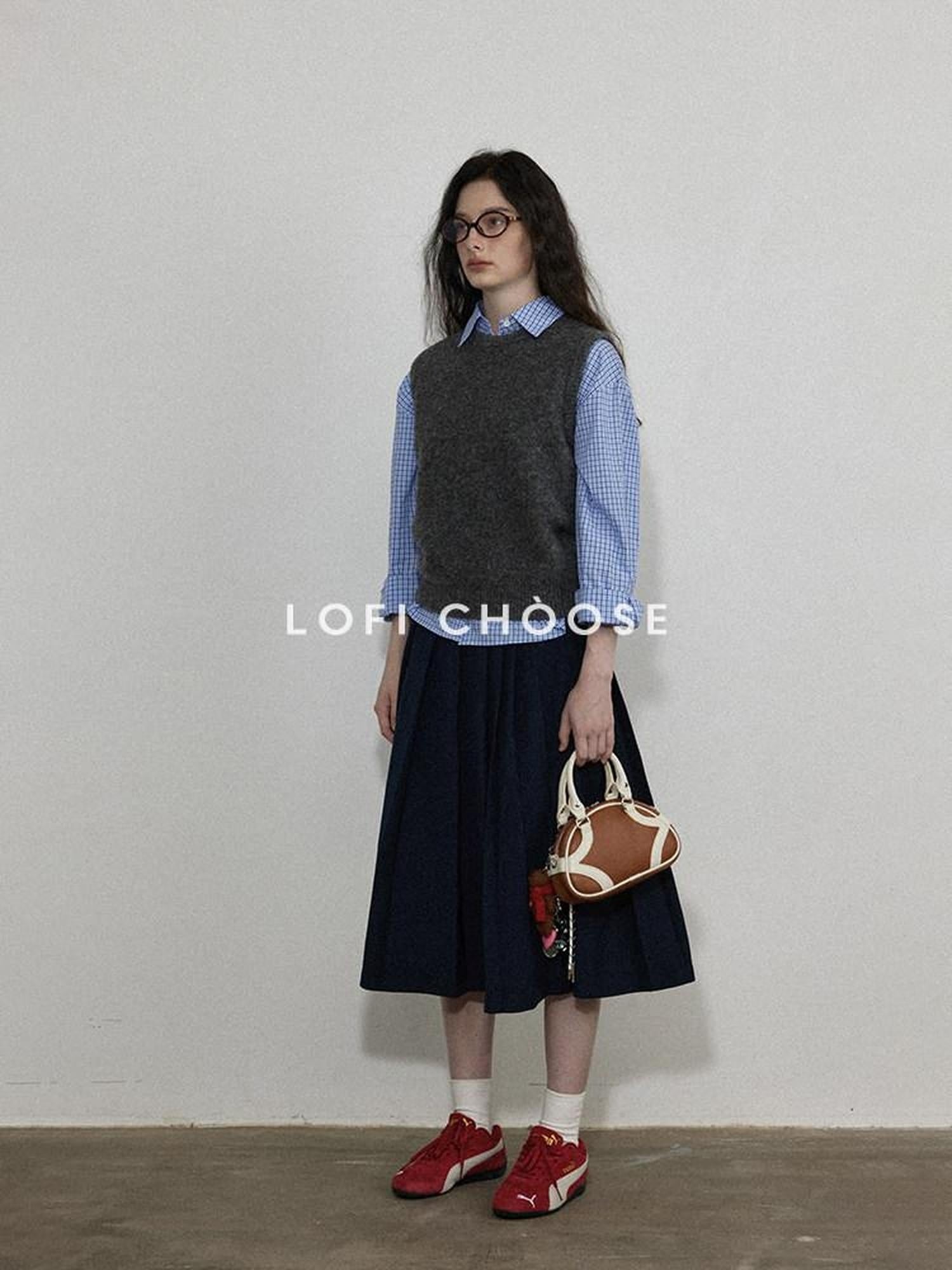 Lofi choose Stretch High Waist A Line Solid Navy Casual Skirt For Young Women Midi Skirts