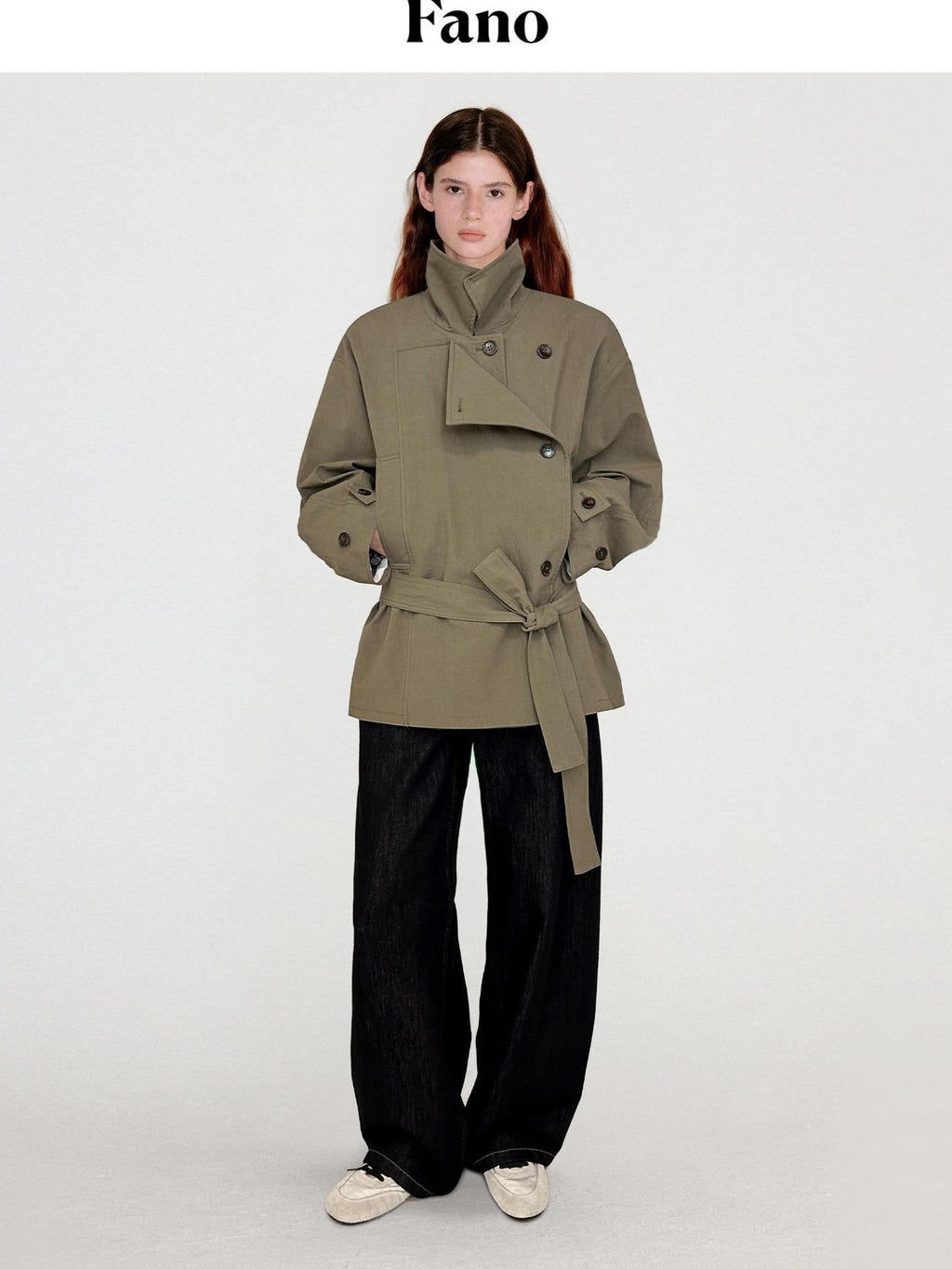 Double Breasted Khaki Korean Commuter Loose Mid Length Cotton Trench Coats
