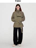 Double Breasted Khaki Korean Commuter Loose Mid Length Cotton Trench Coats