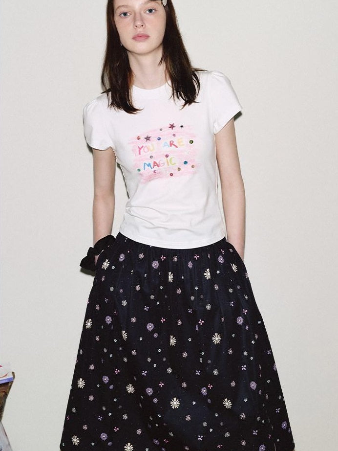fano Lyocell Cotton Slim Korean Women Printed Crewneck Short Sleeve T-Shirts