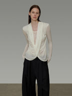 unspoken Lyocell Asymmetric Slim Fit Distressed V-neck Pullover Women Cream Blouses