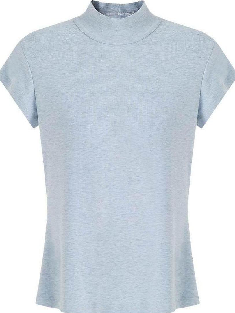 fano Stretch Slim Korean Commuter Mock Neck Women Short Sleeve T-Shirts