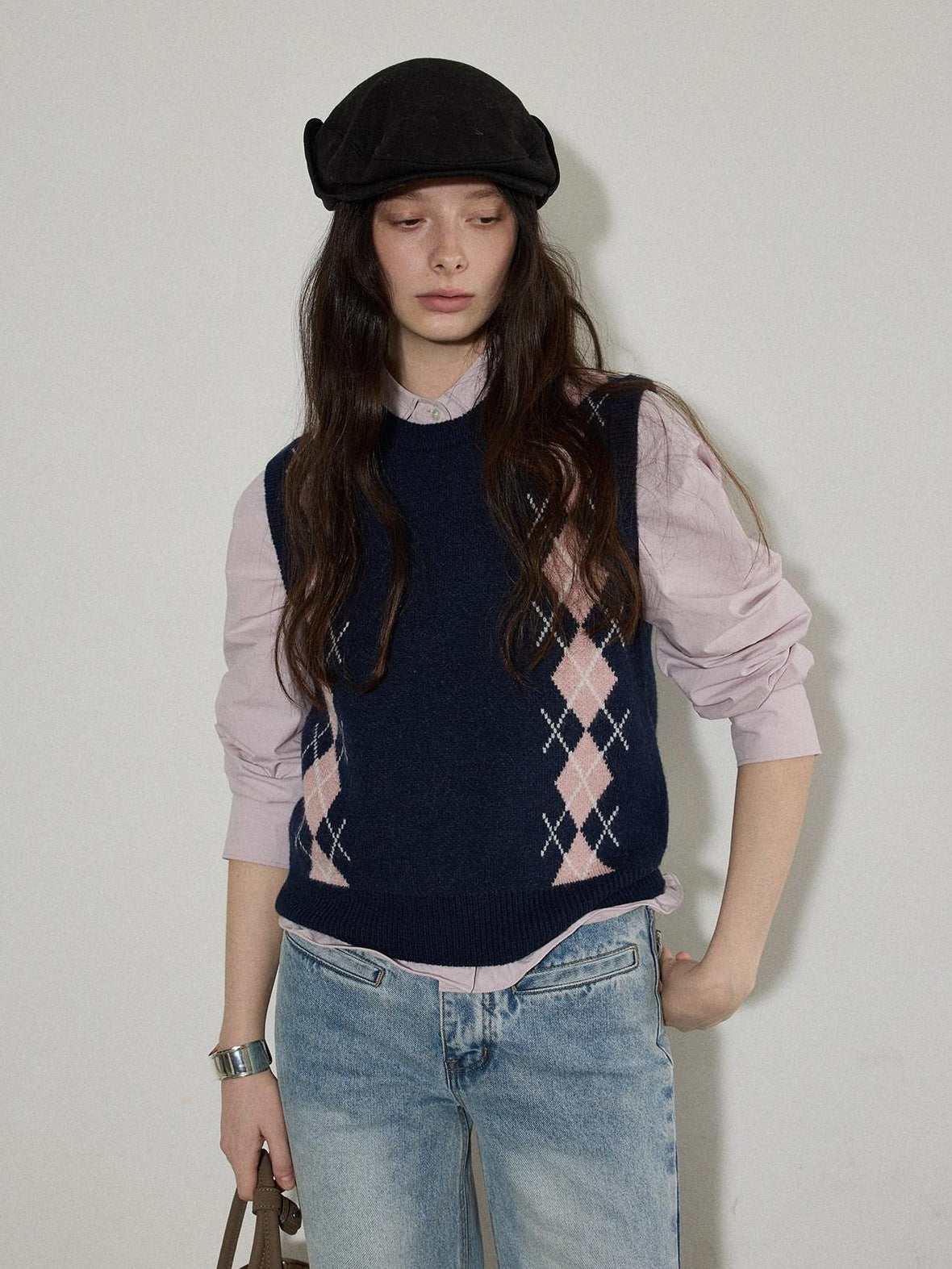 Lofi choose Pure Cotton Loose Fit Plaid Button Front Turn Down Collar Office Women Blouses
