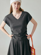 fano Chic V-neck Short Sleeve Two Piece Women Matching Set Top & Skirt Sets