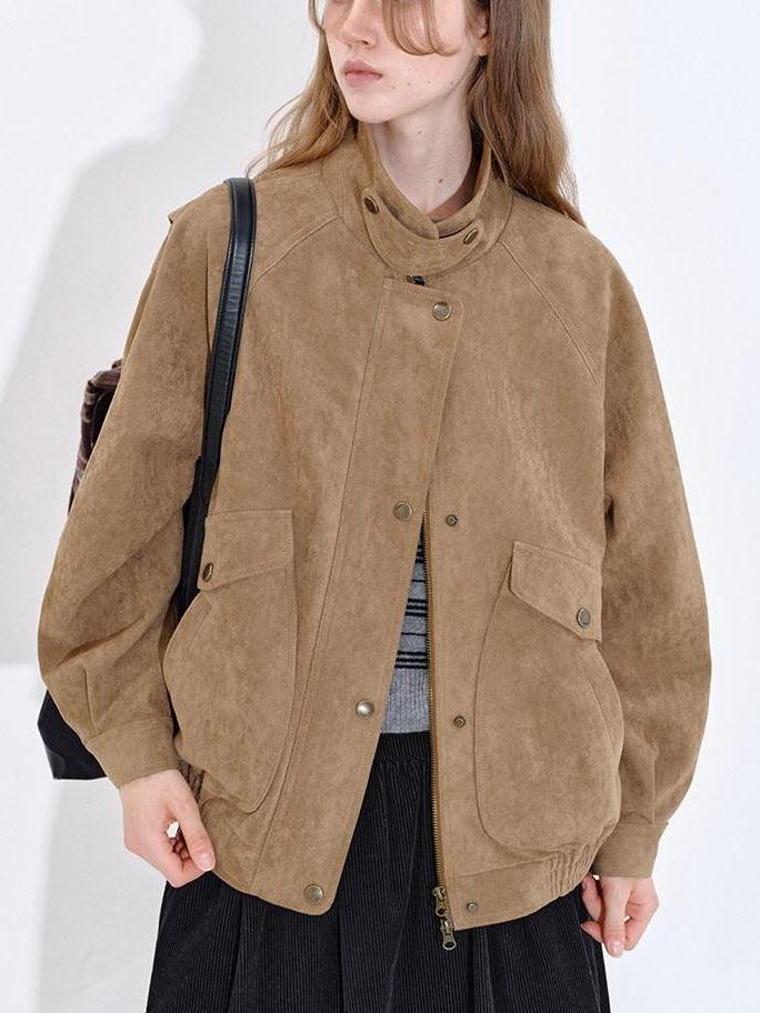 fano Khaki Commuter Loose Fit Multi Button Polyester Youth Leather Jackets