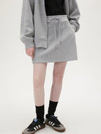 fano Hooded Zip Cotton Blend Loose Fit Minimalist Commuter Gray Top & Skirt Sets
