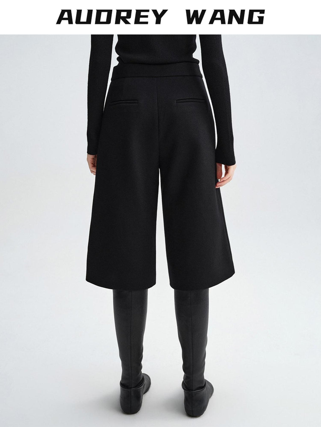 audreyyang Wool Blend Minimalist Wide Leg Natural Waist Womens Workwear Mid-Length Shorts