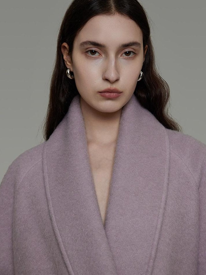 unspoken Cozy Thick Lambswool Midlength Loose Fit Minimalist Commuter Lavender Wool Coats